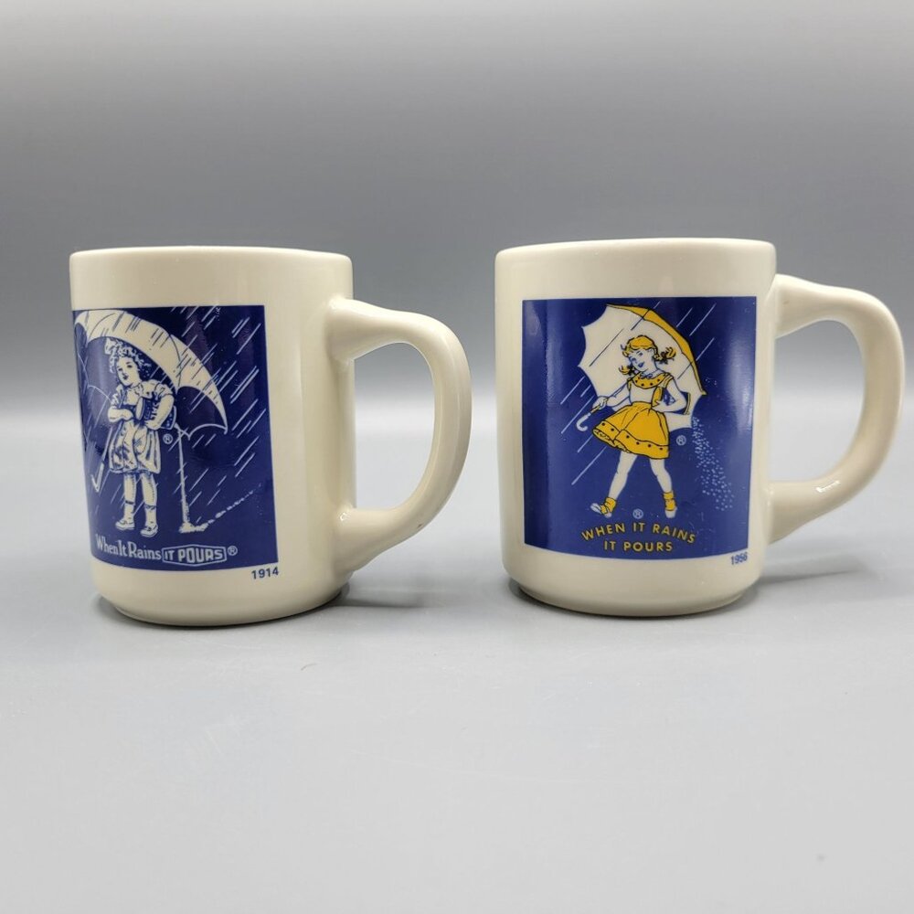 Morton Salt Vintage Mug Set Of 4 Ceramic Coffee Cups 1914 1921 1956 1968 Designs - Picture 12 of 16
